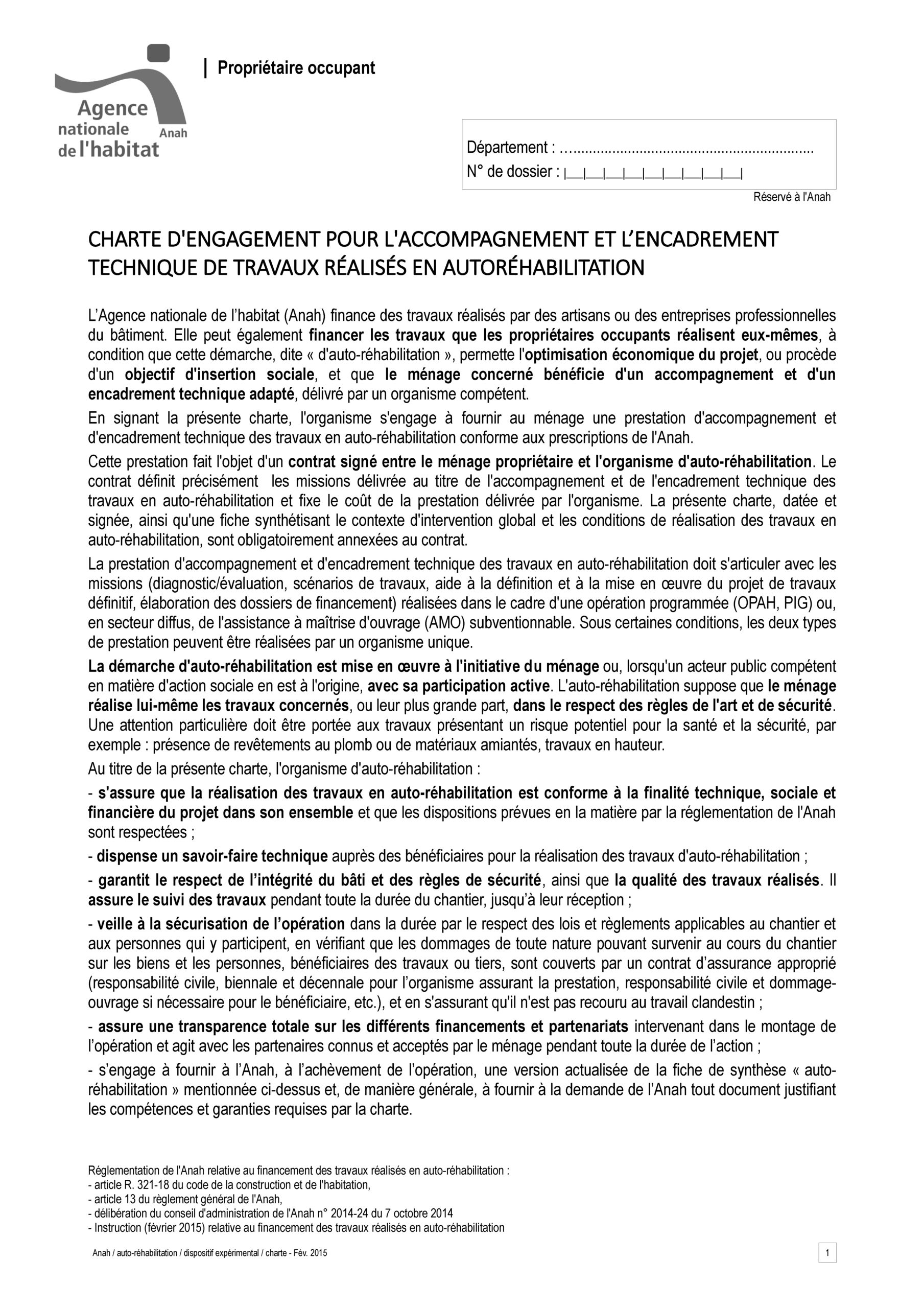 Fiche de synthèse « Auto-Réhabilitation Accompagnée » annexée au contrat